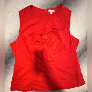 (B4) New York & Co Bold Red Knot Bow Cotton Blend Blouse Shirt Top XL